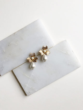 BRYSON // Floral Stud with Baroque Pearl [gold or silver]