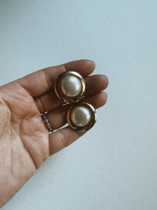 Oversized pearl and brass earrings | Heirloom Accessories