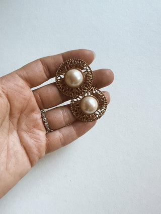 Oversized pearl and filigree earrings | Heirloom Accessories