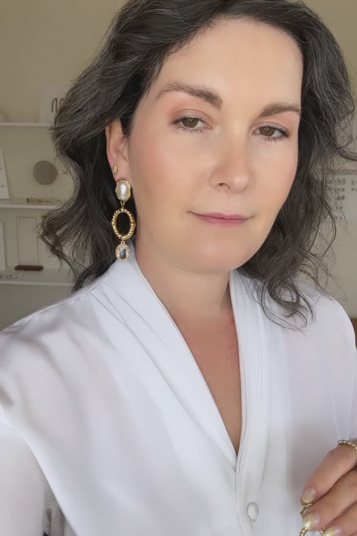 Luciana / / statement earring with pearl and crystal – Hushed Commotion