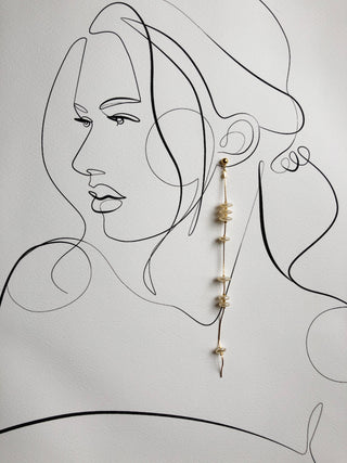 LENNOX: Minimalist Pearl LONG drop earring [gold or silver]