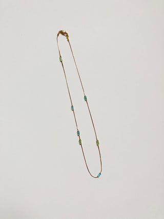 Delicate 19" necklace with Peridot & Aqua glass beading