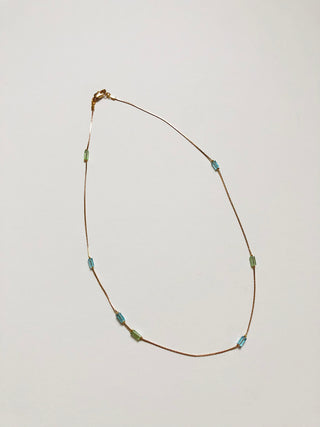 Delicate 19" necklace with Peridot & Aqua glass beading