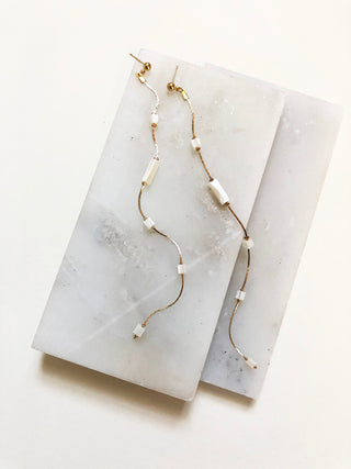 NALAH: Long Mother of Pearl Drop Earrings [gold or silver]