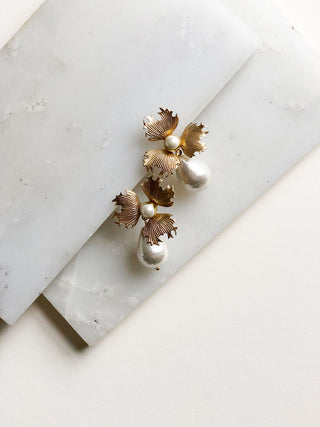 BRYSON // Floral Stud with Baroque Pearl [gold or silver]