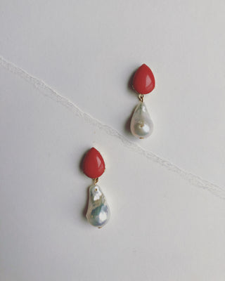 Rouge and Baroque pearl drop earrings #HC012