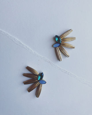 Asymmetric gold and crystal earrings #HC019