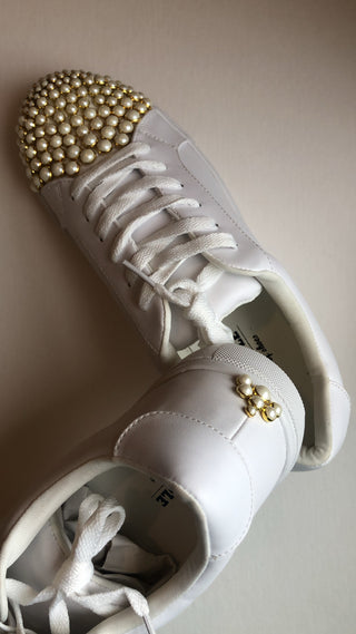 Custom Beaded Sneakers: Pearls