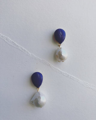 Navy and Baroque pearl drop earrings #HC013 / STUDIO SALE