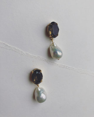 Grey crystal and Baroque pearl drop earrings #HC017 [ONLY ONE SET]