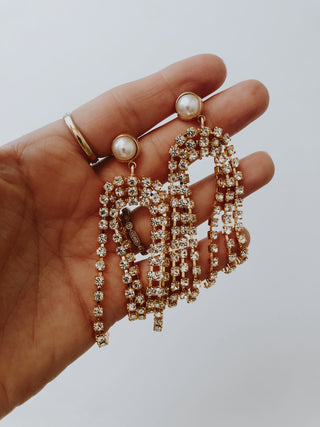 ARDEN in Crystal and Pearl (gold or silver) // Fringe Earring