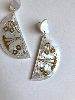 Mother of pearl resin Art Deco earrings // NEARLY NEW