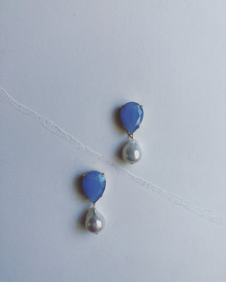 Periwinkle and Baroque pearl drop earrings #HC010 / STUDIO SALE