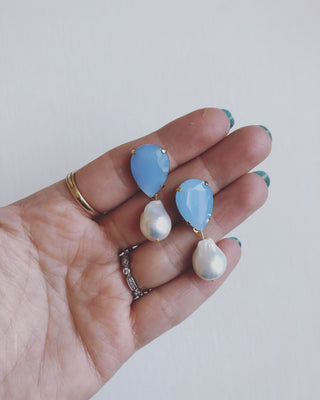 Periwinkle and Baroque pearl drop earrings #HC010 / STUDIO SALE