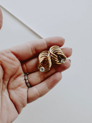 Gold swoop and crystal earrings | Heirloom Accessories